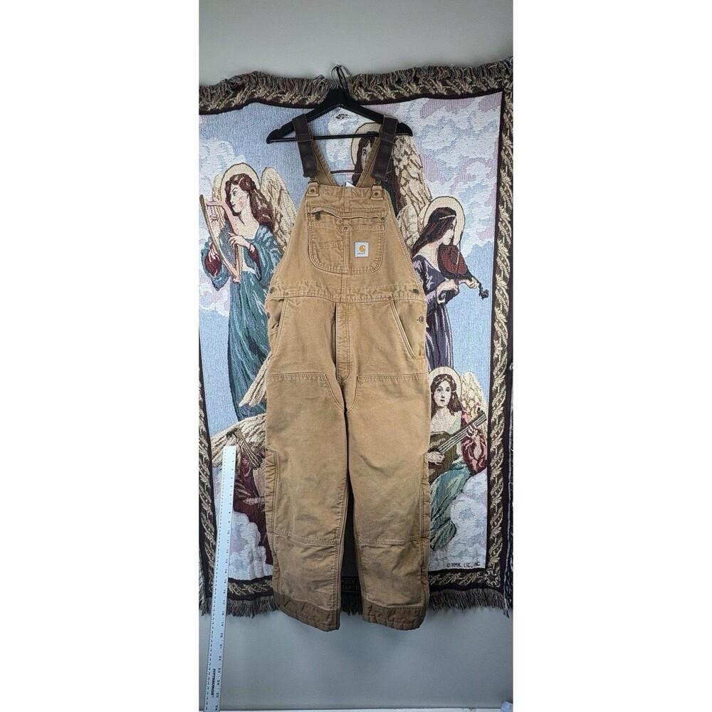 Carhartt Tan 3M Quilt Lined Bib Overalls Mens Lg Short Canvas 104031 BRN